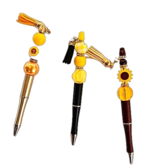 Hand Crafted Beaded Pens Set of 3 Fall Halloween Floral designs Ballpoint Black - Picture 3 of 17